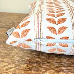 1718. Emmy Tangerine Orange Leaves Stripes, Handmade 100% Cotton Cushion Cover, Various Sizes - thumbnail 3