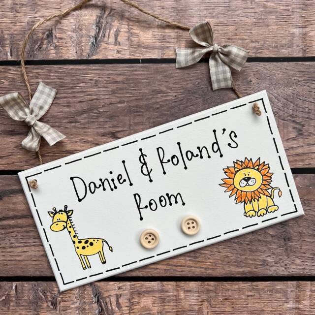Personalized Safari Nursery Door Plaque Giraffe & Lion Decor - image 1