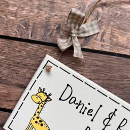 Personalized Safari Nursery Door Plaque Giraffe & Lion Decor - thumbnail 2