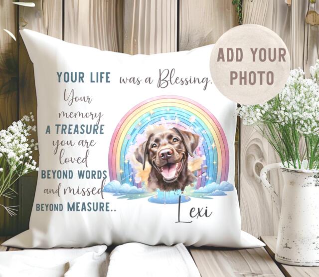 Own Portrait Personalized Dog Memorial Keepsake Cushion Rainbow Bridge Pet Loss Pillow - image 1