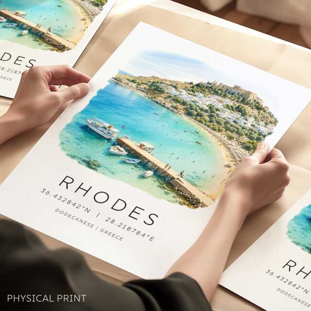 Rhodes Greece Travel Print, Poster, Greek Islands, Wall Art, Illustration, Couples Gifts, Location Art - image 1