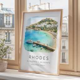 Rhodes Greece Travel Print, Poster, Greek Islands, Wall Art, Illustration, Couples Gifts, Location Art - thumbnail 3