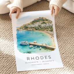 Rhodes Greece Travel Print, Poster, Greek Islands, Wall Art, Illustration, Couples Gifts, Location Art - thumbnail 2