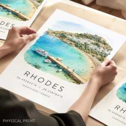 Rhodes Greece Travel Print, Poster, Greek Islands, Wall Art, Illustration, Couples Gifts, Location Art - thumbnail 1