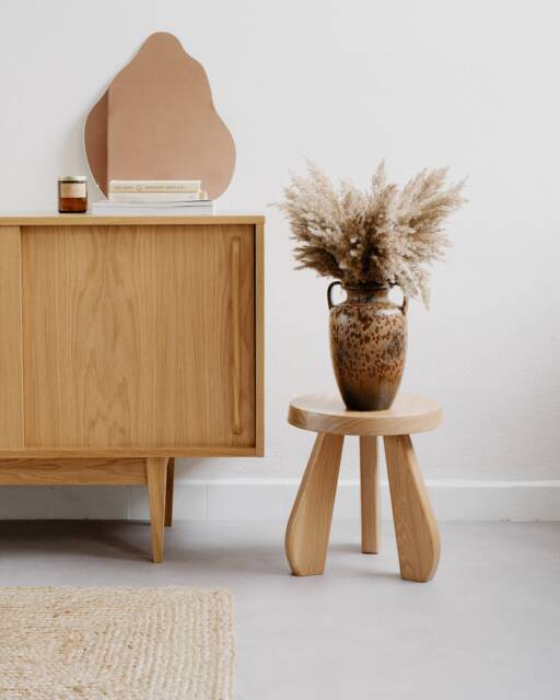 Wooden Stool, Natural Solid Oak Wood, Mid Century Design, Charlotte Perriand Style - image 1
