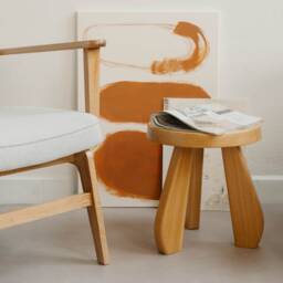 Wooden Stool, Natural Solid Oak Wood, Mid Century Design, Charlotte Perriand Style - thumbnail 3
