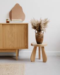 Wooden Stool, Natural Solid Oak Wood, Mid Century Design, Charlotte Perriand Style - thumbnail 1