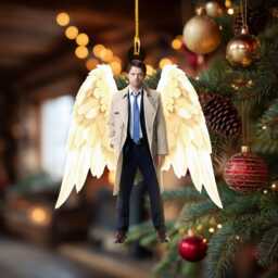 Retro Castiel Christmas Ornament, Holiday Tree Decoration, Wooden Acrylic Hanging Tv Show Fan Gift - thumbnail 1