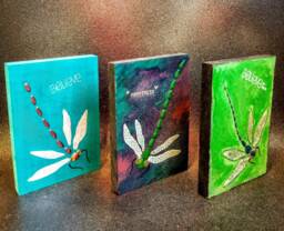 Acrylic Dragonfly Painting On Wood Pearl Wings, Rhinestone Eyes - thumbnail 1