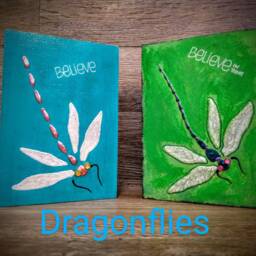 Acrylic Dragonfly Painting On Wood Pearl Wings, Rhinestone Eyes - thumbnail 3