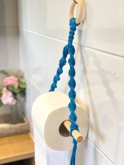 Decorative Wall Mounted Toilet Roll Holder, Wooden Hanging Tissue Blue Cloakroom Paper Storage Rack, Rustic Loo Hanger - image 1