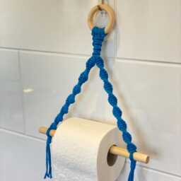 Decorative Wall Mounted Toilet Roll Holder, Wooden Hanging Tissue Blue Cloakroom Paper Storage Rack, Rustic Loo Hanger - thumbnail 4