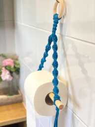 Decorative Wall Mounted Toilet Roll Holder, Wooden Hanging Tissue Blue Cloakroom Paper Storage Rack, Rustic Loo Hanger - thumbnail 1