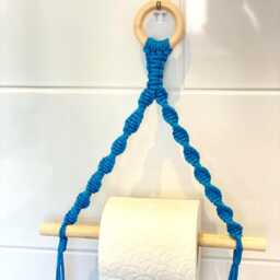 Decorative Wall Mounted Toilet Roll Holder, Wooden Hanging Tissue Blue Cloakroom Paper Storage Rack, Rustic Loo Hanger - thumbnail 2