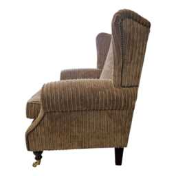 Snuggle Wing Back Chair -Camel Jumbo Cord Fabric - Dark Wood Brass Castor Legs - thumbnail 2
