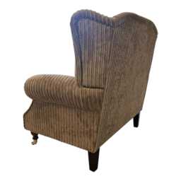 Snuggle Wing Back Chair -Camel Jumbo Cord Fabric - Dark Wood Brass Castor Legs - thumbnail 3