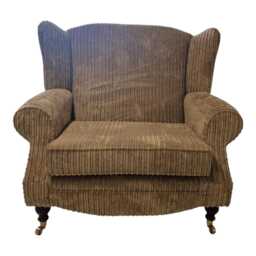 Snuggle Wing Back Chair -Camel Jumbo Cord Fabric - Dark Wood Brass Castor Legs