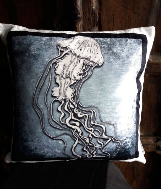 Jellyfish Velvet Seaside Cushion, Beautiful Gothic Home Decor Print