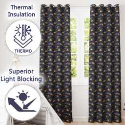 Golden Moon Ocean Waves Abstract Night Seamless Pattern Readymade Eyelet Ring Top Thermal 100% Blackout Curtains - thumbnail 3