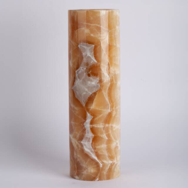 Hand Carved Yellow Alabaster Vase Natural Stone Home Decor - 16 - image 1