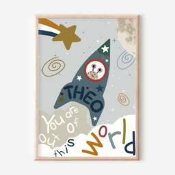 Set Of Space Prints For A Boys Room Or Nursery, Including Personalised Initial & Rocket Print - Prints Only - thumbnail 2