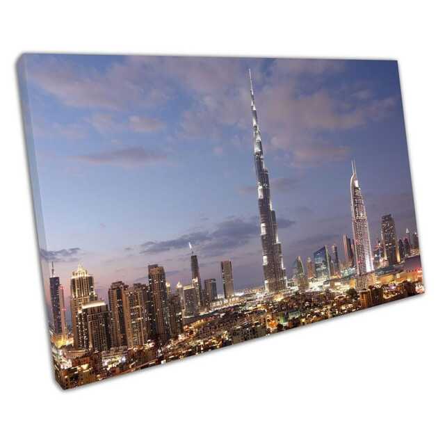 Burj Khalifa Dubai Skyline Wall Art Dusk Print For Home & Office Decor, Uae Cityscape Canvas Picture - image 1