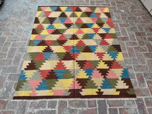 4x6 Hand-Knotted Afghan Wool Kilim Rug - Vibrant Modern Turkmen Tribal Design Authentic Flatweave Carpet For Home, Office Decor- Gift - image 1