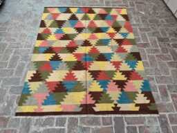 4x6 Hand-Knotted Afghan Wool Kilim Rug - Vibrant Modern Turkmen Tribal Design Authentic Flatweave Carpet For Home, Office Decor- Gift - thumbnail 1