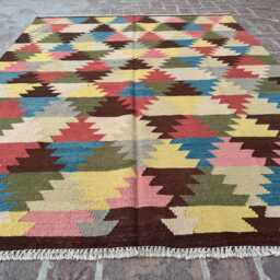 4x6 Hand-Knotted Afghan Wool Kilim Rug - Vibrant Modern Turkmen Tribal Design Authentic Flatweave Carpet For Home, Office Decor- Gift - thumbnail 2