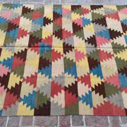 4x6 Hand-Knotted Afghan Wool Kilim Rug - Vibrant Modern Turkmen Tribal Design Authentic Flatweave Carpet For Home, Office Decor- Gift - thumbnail 3