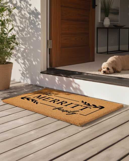 Custom Doormat Gift For Couples, Families, Friends - Personalized Rug With Vine Floral Detail Welcome Mat For Porch Or Entryway - image 1