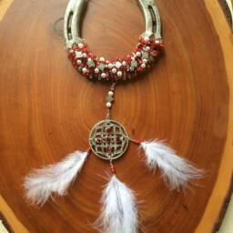 Beaded Horseshoe Wall Art With Rhinestone Pendant, Western Decor - thumbnail 2