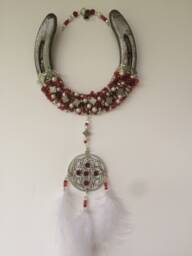 Beaded Horseshoe Wall Art With Rhinestone Pendant, Western Decor - thumbnail 1