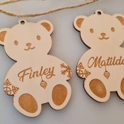 Personalised Childrens Christmas Decoration - Kids Name Decoration- My First Christmas, Teddy Bear Decoration - thumbnail 2