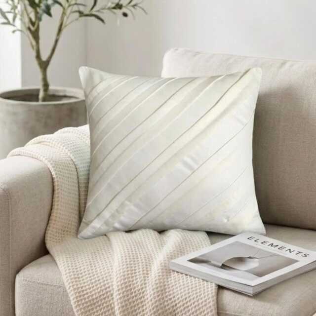 White Faux Suede Striped Pintuck Pattern, Modern Throw Pillow Cover - Contemporary - image 1