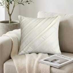 White Faux Suede Striped Pintuck Pattern, Modern Throw Pillow Cover - Contemporary - thumbnail 1
