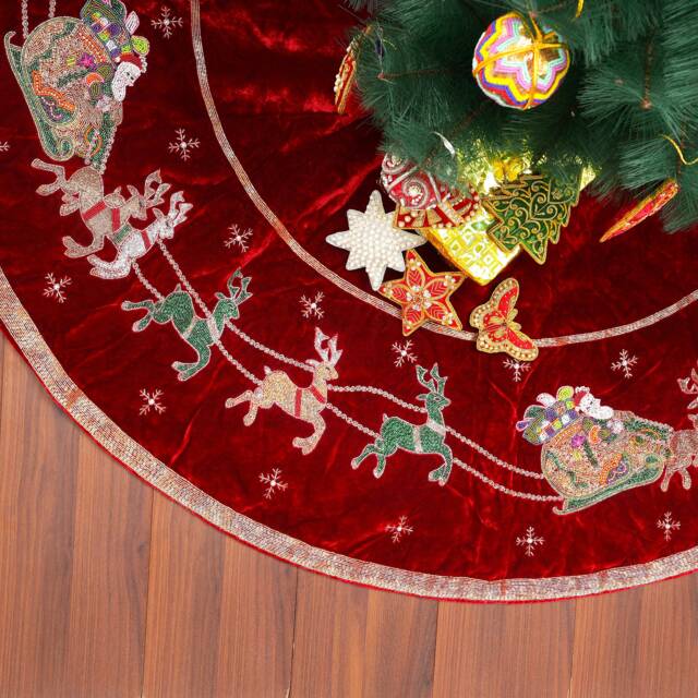 90 Inch Christmas Tree Skirt Red Extra Large Velvet Santa Tree Skirt Decorations Heirloom Gift - image 1
