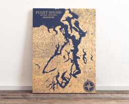 Puget Sound, Washington Map - Engraved Wood Coastal Chart Wall Art Sign, Beach House Decor Nautical Print, Unique Personalized Family Gift
