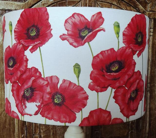 Poppy Floral Lamp Shade Shabby Chic Field Red White Free Gift - image 1