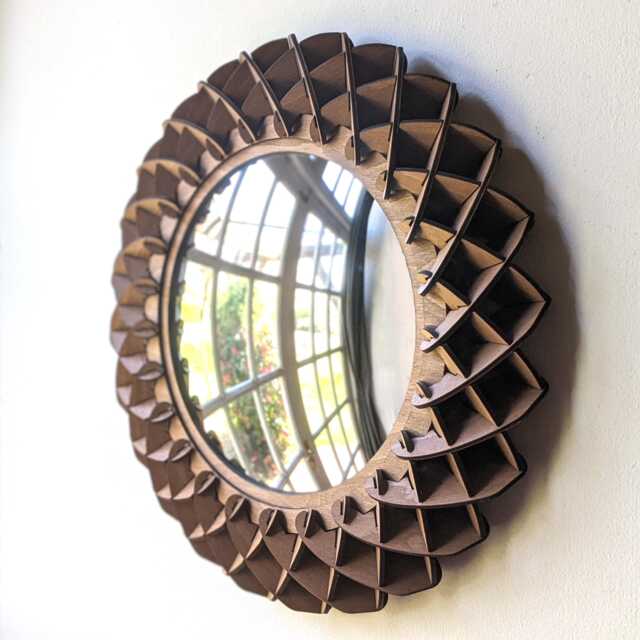 Luxury Geometric Birch Convex Mirror - Handmade Modern Wooden Wall Art Statement Round Accent - image 1