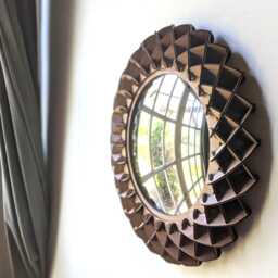 Luxury Geometric Birch Convex Mirror - Handmade Modern Wooden Wall Art Statement Round Accent - thumbnail 4