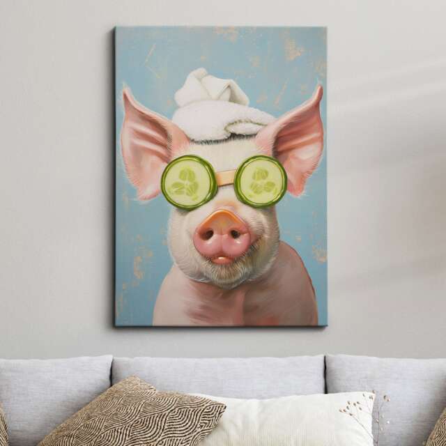 Pig Beauty Care Towel Bath Tub Framed Poster Print & Canvas Wall Decor Art Oil Painting Bedroom Home Bathroom Funny Animal Lover Gift - image 1