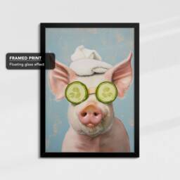 Pig Beauty Care Towel Bath Tub Framed Poster Print & Canvas Wall Decor Art Oil Painting Bedroom Home Bathroom Funny Animal Lover Gift - thumbnail 2