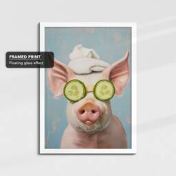 Pig Beauty Care Towel Bath Tub Framed Poster Print & Canvas Wall Decor Art Oil Painting Bedroom Home Bathroom Funny Animal Lover Gift - thumbnail 3