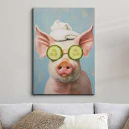 Pig Beauty Care Towel Bath Tub Framed Poster Print & Canvas Wall Decor Art Oil Painting Bedroom Home Bathroom Funny Animal Lover Gift - thumbnail 1