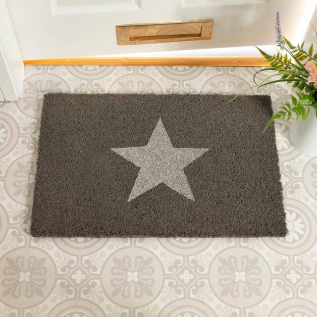 Glitter Star Doormat Indoor Outdoor Natural Coir, Light Grey - 60 X 40cm - image 1