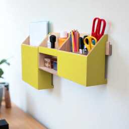 Wooden Wall Organizer, Handmade Yellow Desk Entryway Pen Holder - thumbnail 4