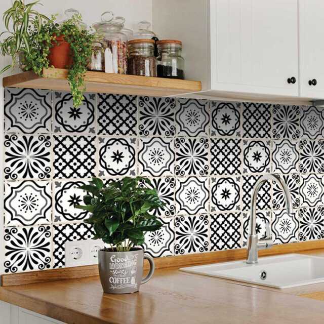Black & White Tile Set Of 24 Tiles Decals Stickers For Walls Kitchen Decals Bathroom Wall B100 - image 1