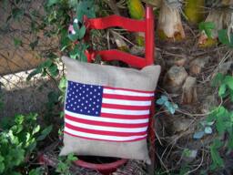 American Flag16x16 Lumbar Burlap Pillow Throw Decorative French Country Farmhouse Home Decor Cover - thumbnail 1