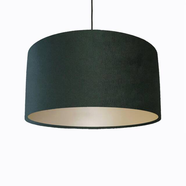 Forest Green Lampshade in Velvet With Champagne Lining, Large Plain Ceiling Lightshade - image 1